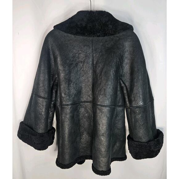 Vintage Leon Max Black Shearling Short Coat Open Short Jacket Womens M/L Y2K - Picture 7 of 11